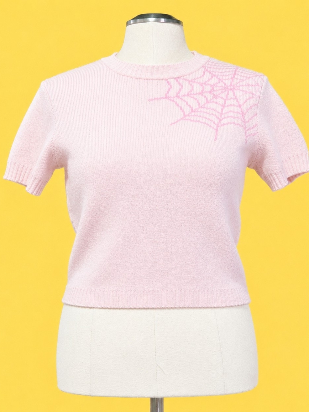 Miss Fortune Pink Spider Web Knit Sweater Top Gothic Pastel Goth pinup UK